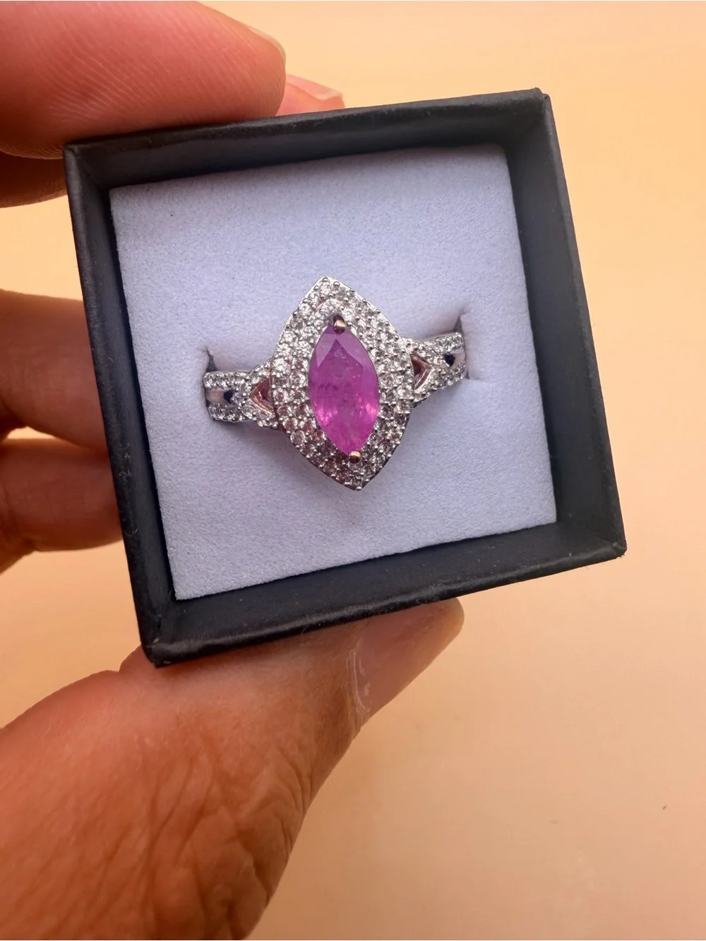 925 Sterling Silver pink Topaz & White Topaz Ring 10.25